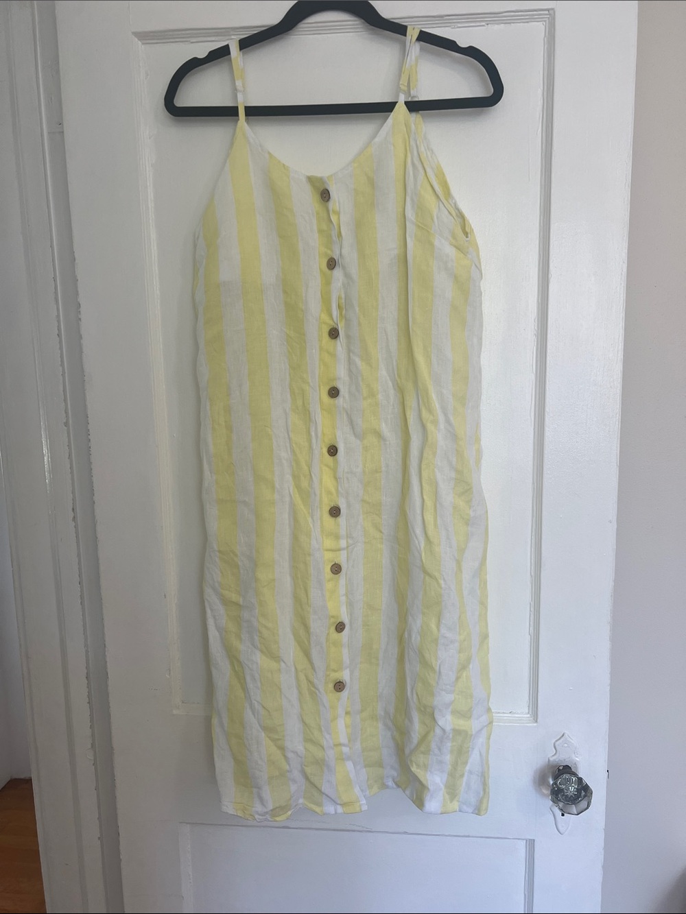 Yellow Stripe Button-Front Midi Dress - Sleeveless